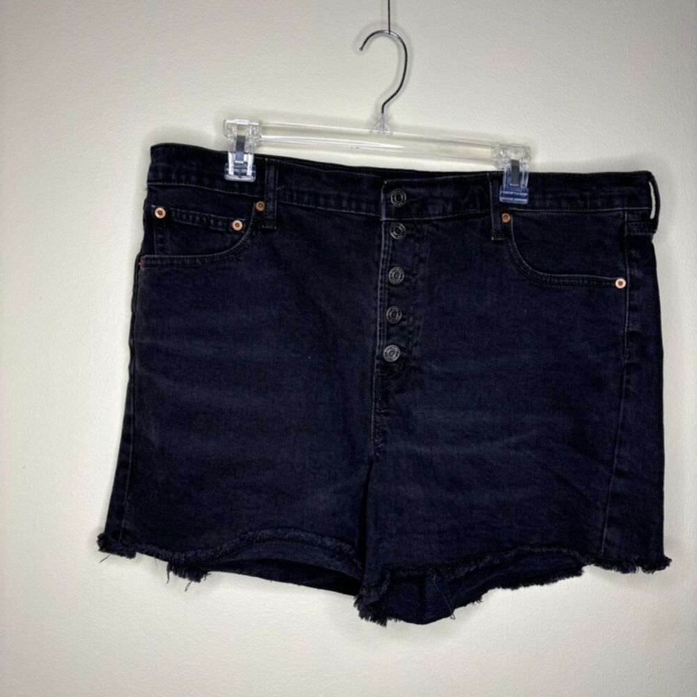 Gap Womens Factory Size 33 Button-front Fly Washed Black Jean Denim Short